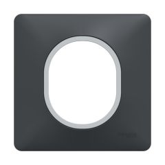 SCHNEIDER Ovalis Plaque simple anthracite avec bague effet argent chrom&eacute; - S340702G
