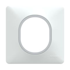 SCHNEIDER Ovalis Plaque simple blanc avec bague effet argent chrom&eacute; - S320702F