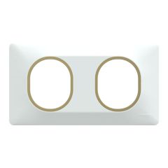 SCHNEIDER Ovalis Plaque double horizontal blanc avec bague effet laiton - S320704D
