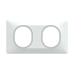 SCHNEIDER Ovalis Plaque double horizontal blanc avec bague effet argent chrom&eacute; - S320704F