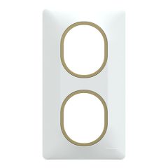 SCHNEIDER Ovalis Plaque double vertical blanc avec bague effet laiton - S320724D