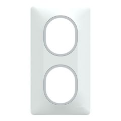 SCHNEIDER Ovalis Plaque double vertical blanc avec bague effet argent chrom&eacute; - S320724F
