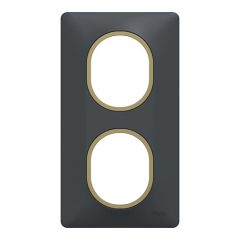SCHNEIDER Ovalis Plaque double vertical anthracite bague effet laiton - S340724E