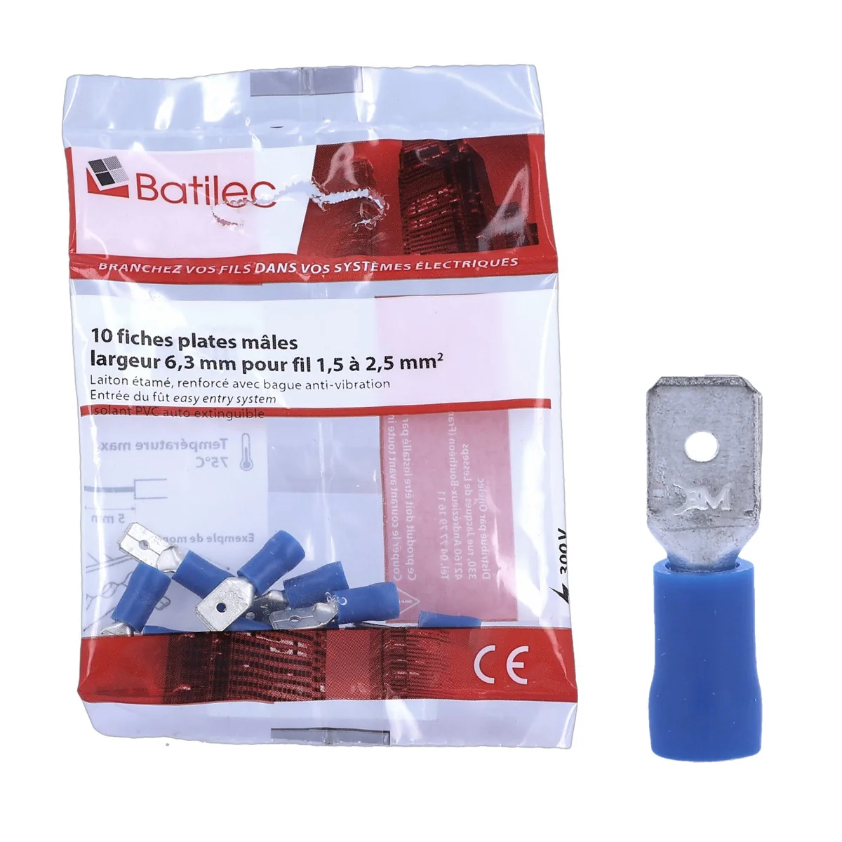 BATILEC Cosses plates mâles bleues 1,5 à 2,5 mm²- Lot de 10 - 030472