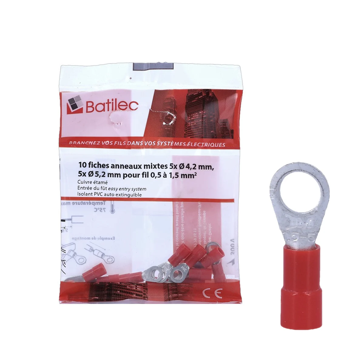 BATILEC Cosses anneau rouges 0,25 à 1,5 mm²- Lot de 10 - 030588