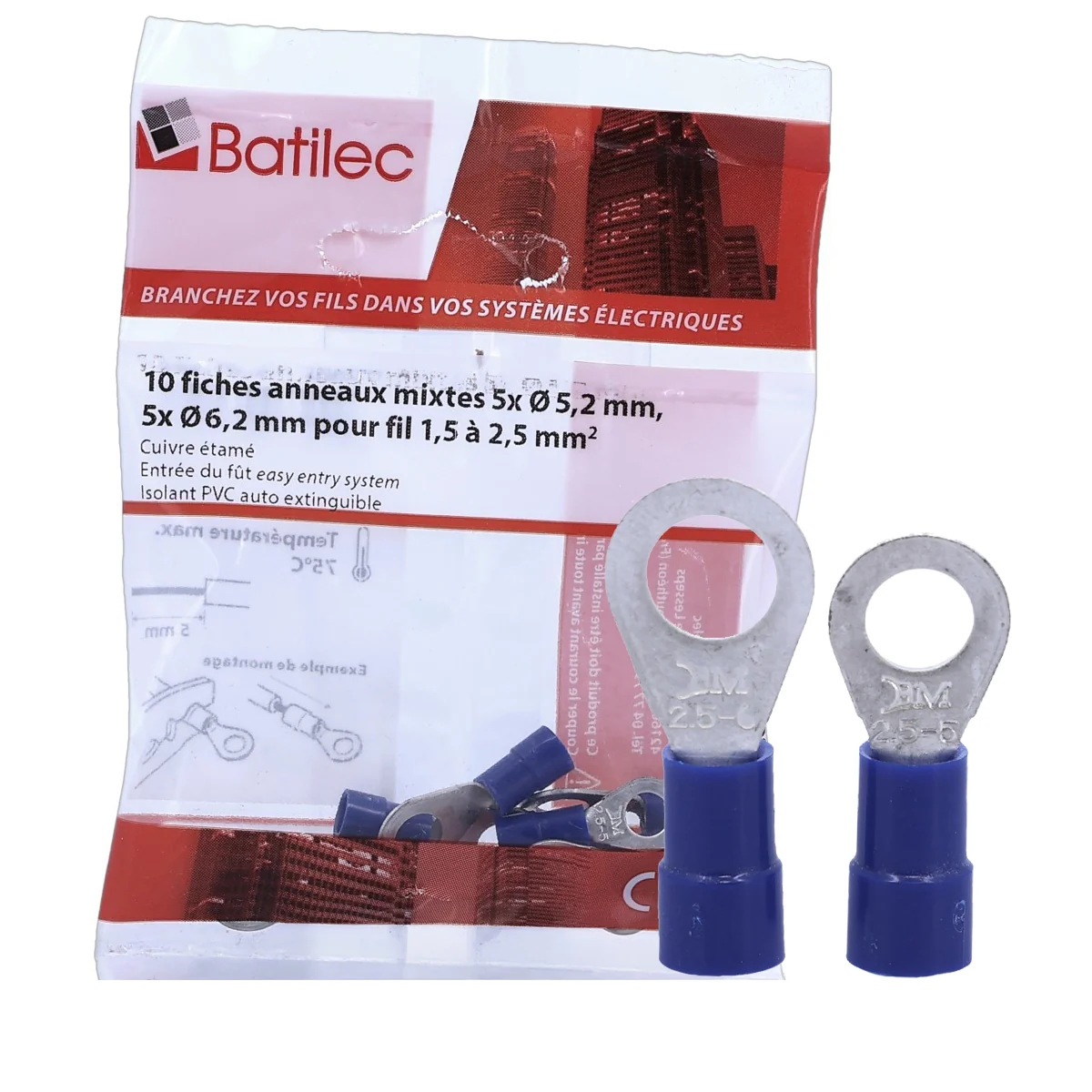 BATILEC Cosses anneau bleues 1,5 à 2,5 mm²- Lot de 10 - 030595