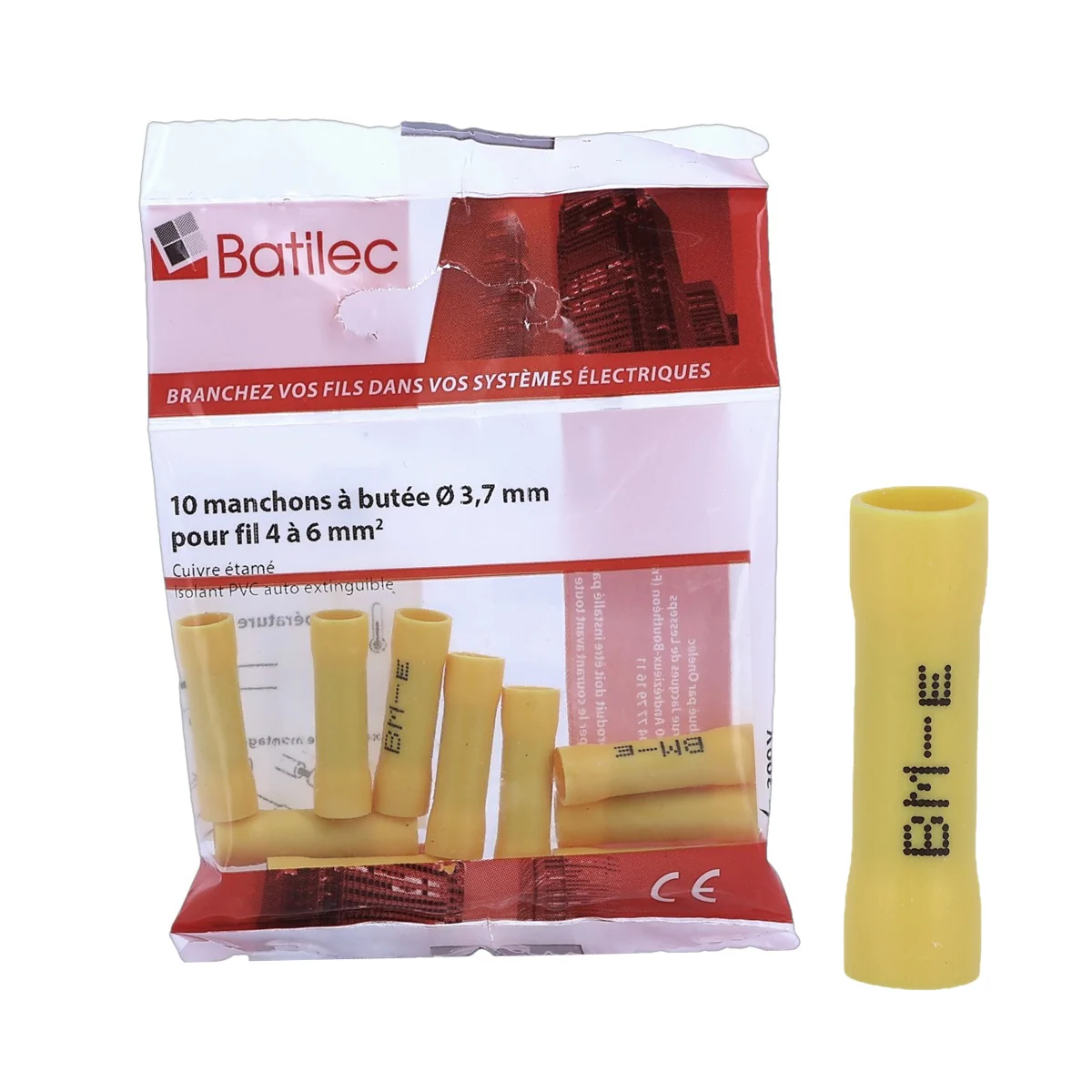 BATILEC Manchons à butée jaunes 4 à 6 mm² longueur 27 mm - Lot de 10 - 030632