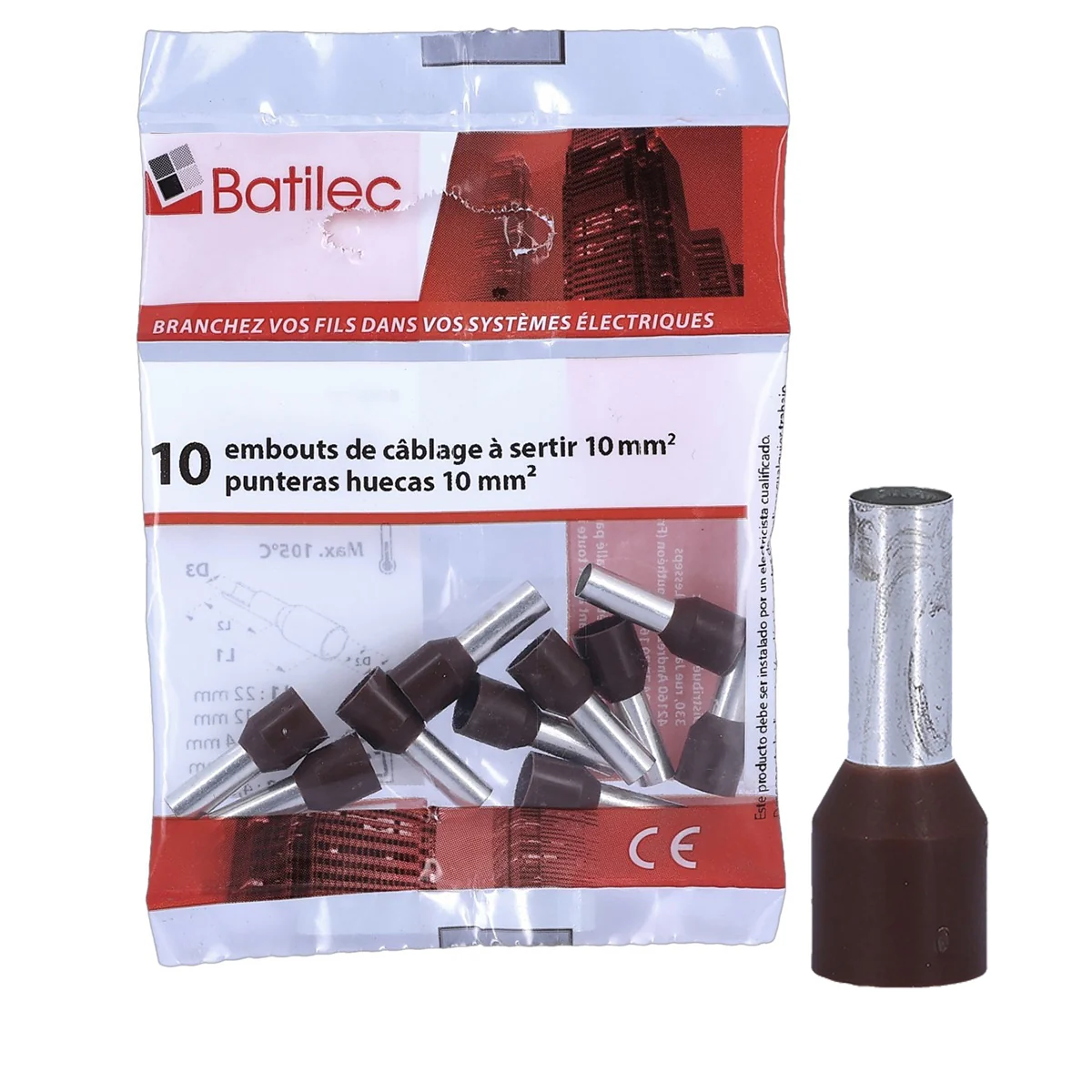 BATILEC Embouts de câblage marron 10 mm² - Lot de 10 - 045025
