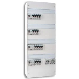 Tableau électrique pré-équipé 4 rangées 2ID 40A 2ID 63A 14 disjoncteurs avec prises assemblé par 123elec avec composants LEGRAND