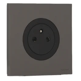 SCHNEIDER Odace Prise de courant 2P+T affleurante noir onyx et plaque simple gris basalte