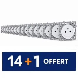 EUROHM Square Prise de courant 2P+T affleurante blanc - Lot 14+1 gratuit