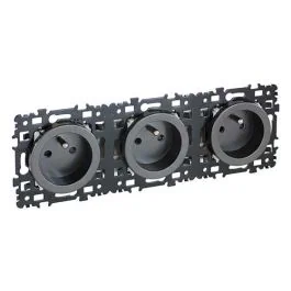EUROHM Square Prise de courant précâblée triple 2P+T anthracite - 60387