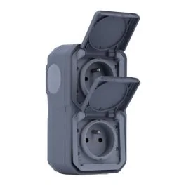 LEGRAND Plexo Double prise de courant 2P+T vertical saillie complet étanche gris IP55