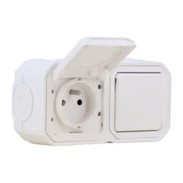 LEGRAND Plexo Interrupteur va et vient et prise de courant 2P+T vertical saillie complet étanche anthracite IP55