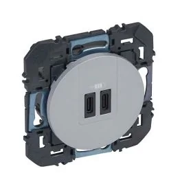 LEGRAND Dooxie Prise chargeur USB double Type C aluminium - 600445