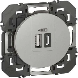 LEGRAND Dooxie Prise chargeur USB double Type A+C aluminium - 600449