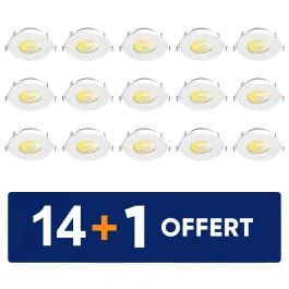 Spot LED BBC encastrable dimmable 230V 6W 515lm CCT 82mm blanc - Lot 14+1 gratuit