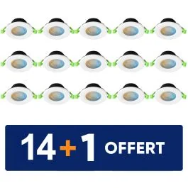 Spot LED BBC encastrable dimmable 230V 4-6W 300lm à 600lm 4CCT 86cm blanc - Lot 14+1 gratuit