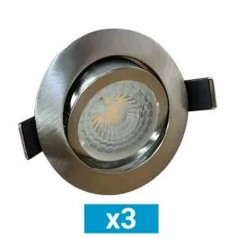 Lot de 3 spots LED encastrables et orientables 83mm GU10 230V 3x5W 380lm 2700K acier