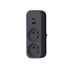 QUARX Multiprise murale Biplite 2 prises 2P+T 16A anthracite avec prise USB A et C - 7242