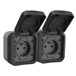 QUARX Aquapro Double prise de courant 2P+T horizontal étanche complet gris IP55 - 9679F