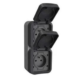 QUARX Aquapro Double prise de courant 2P+T vertical étanche complet gris IP55 - 9681F