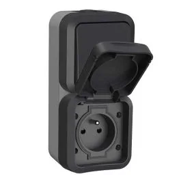 QUARX Aquapro Interrupteur va et vient + prise 2P+T vertical étanche complet gris IP55 - 9682F