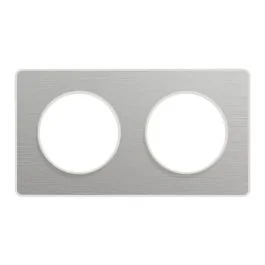 SCHNEIDER Odace Touch Plaque double aluminium brossé avec liseré blanc - S520804J