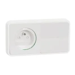 SCHNEIDER Mureva Styl Interrupteur va et vient et prise de courant 2P+T étanche encastré complet blanc IP55