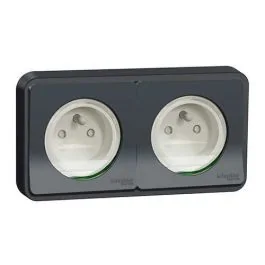 SCHNEIDER Mureva Styl Double prise de courant 2P+T étanche encastrée complet gris IP55