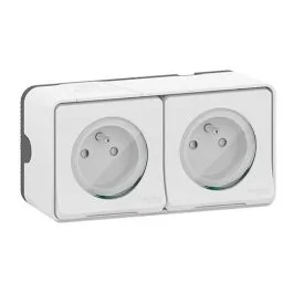 SCHNEIDER Mureva Styl double prise 2P+T horizontal étanche complet en saillie IP55 blanc - MUR36027