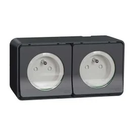 SCHNEIDER Mureva Styl double prise 2P+T horizontal étanche complet en saillie IP55 gris - MUR36028