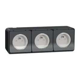 SCHNEIDER Mureva Styl triple prise 2P+T horizontal étanche complet en saillie IP55 gris - MUR36037