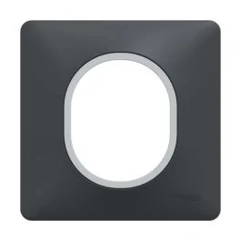 SCHNEIDER Ovalis Plaque simple anthracite avec bague effet argent chromé - S340702G