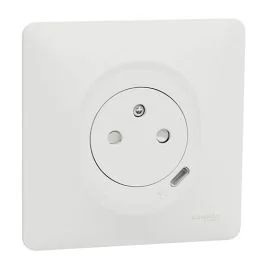 SCHNEIDER Ovalis Prise de courant 2P+T + USB Type-C affleurante complète blanc - S320089