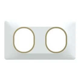 SCHNEIDER Ovalis Plaque double horizontal blanc avec bague effet laiton - S320704D