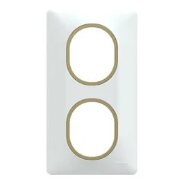 SCHNEIDER Ovalis Plaque double vertical blanc avec bague effet laiton - S320724D