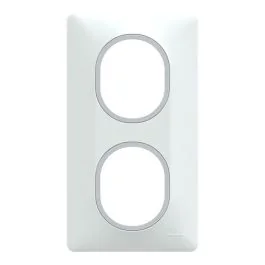 SCHNEIDER Ovalis Plaque double vertical blanc avec bague effet argent chromé - S320724F