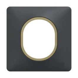 SCHNEIDER Ovalis Plaque simple anthracite bague effet laiton - S340702E