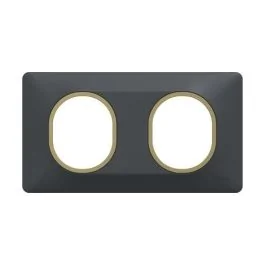 SCHNEIDER Ovalis Plaque double horizontal anthracite bague effet laiton - S340704E
