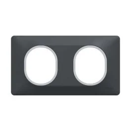 SCHNEIDER Ovalis Plaque double horizontal anthracite avec bague effet argent chromé - S340704G