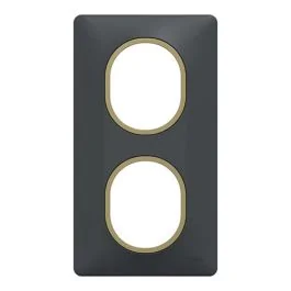 SCHNEIDER Ovalis Plaque double vertical anthracite bague effet laiton - S340724E