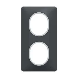 SCHNEIDER Ovalis Plaque double vertical anthracite avec bague effet argent chromé - S340724G
