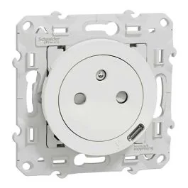 SCHNEIDER Odace Prise de courant 2P+T + USB Type-C affleurante blanc - S520089