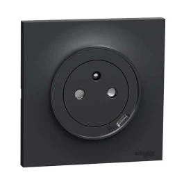 SCHNEIDER Odace Prise de courant 2P+T + USB Type-C affleurante anthracite complète