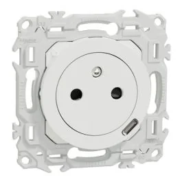 SCHNEIDER Odace Prise de courant 2P+T affleurante avec chargeur USB Type-C blanc craie - S920042