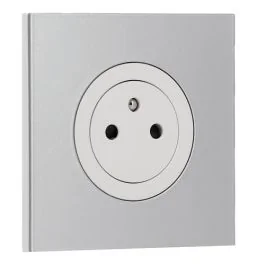 SCHNEIDER Odace Prise de courant 2P+T affleurante blanc craie et plaque simple aluminium