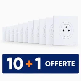 SCHNEIDER Odace Prise de courant 2P+T affleurante blanc craie complet - Lot 10+1 offert