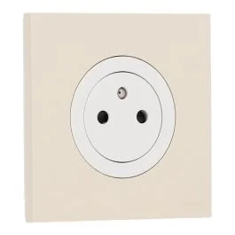 SCHNEIDER Odace Prise de courant 2P+T affleurante blanc craie et plaque simple beige sable 
