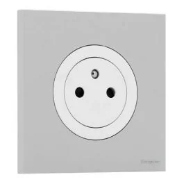 SCHNEIDER Odace Prise de courant 2P+T affleurante blanc craie et plaque simple gris galet 